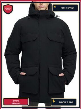Men's Winter Insulated Down Jacket Waterproof Hooded Long Coat